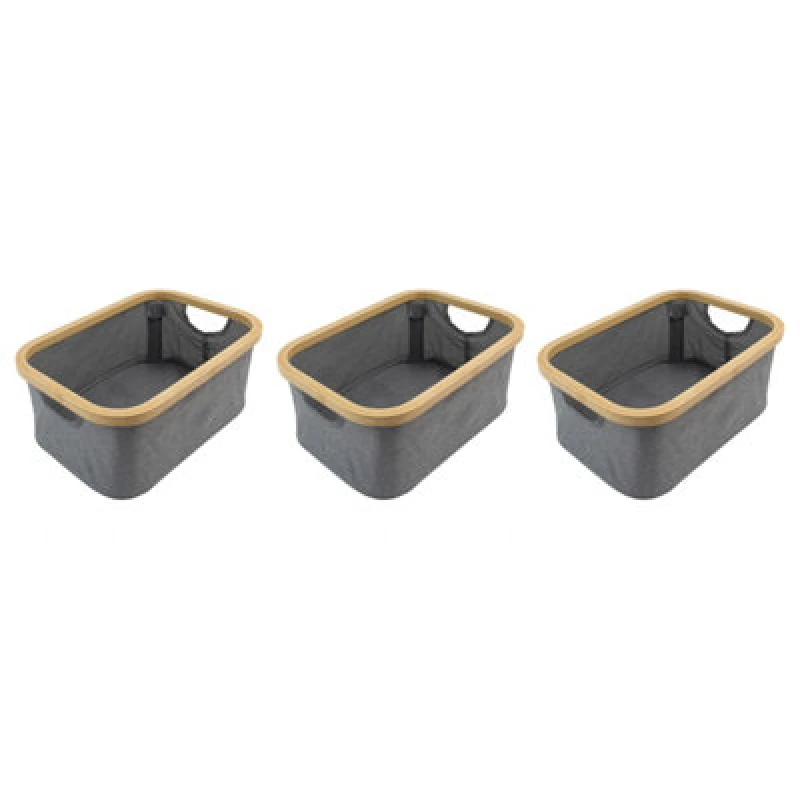Image of JVL Bambanio Foldable Bamboo Storage Basket, 26L, Set of 3 - Grey 15-101-3
