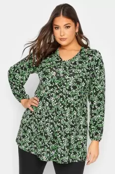 Image of Floral Print Balloon Sleeve Pleat Top