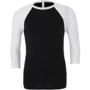 Image of Canvas Mens 3/4 Sleeve Baseball T-Shirt (2XL) (Black/White)