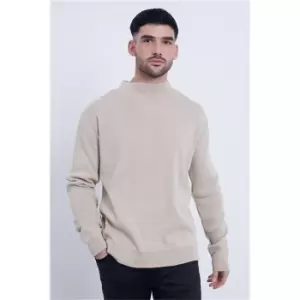 image of I Saw It First Beige Ribbed Detail Roll Neck Jumper - Beige