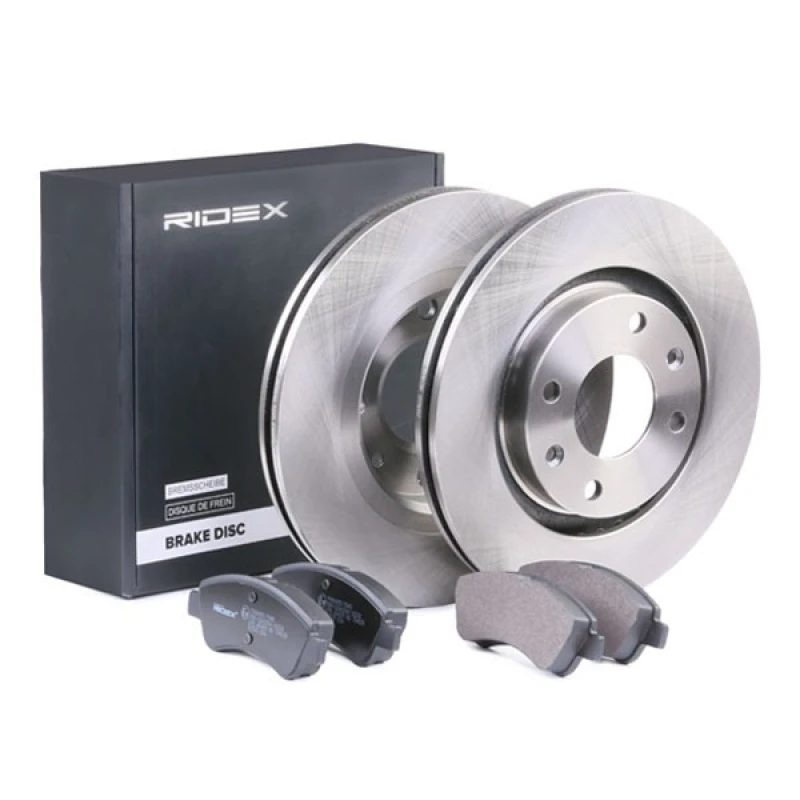 Image of RIDEX 3405B0014 Brake disc and pads set Front Axle, Brake Disc Type: Vented, not prepared for wear warning indicator Brake Set,disc brakes (3405)