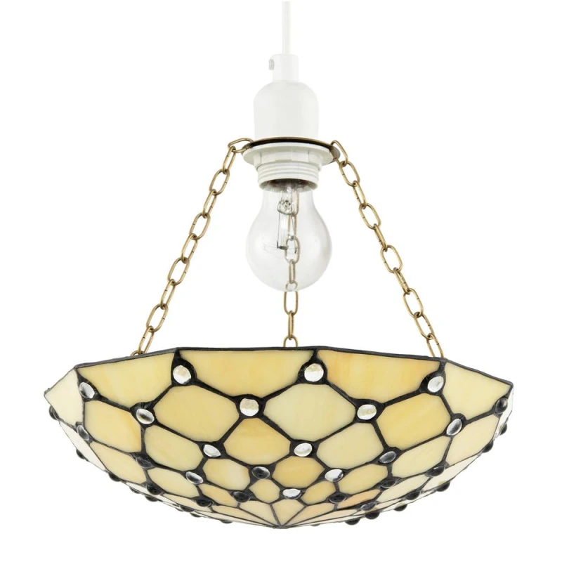 Image of Happy Homewares Amber Toned & Clear Beaded Tiffany Glass Easy Fit Bowl Pendant Shade Amber Unisex