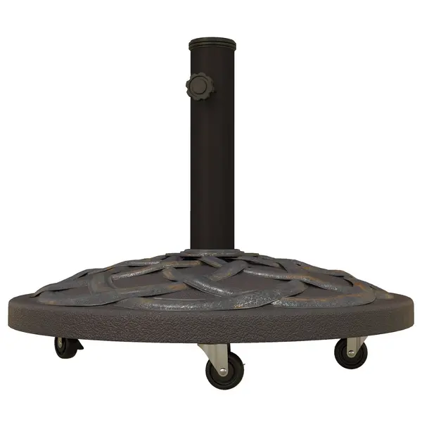 image of Outsunny 27kg Rolling Parasol Base with Wheels, Heavy Duty Concrete Umbrella Stand with Decorative Base, Bronze Tone