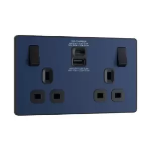 Image of BG Evolve Matt Blue Double Switched 13A Power Socket + USB C 30W + USB A (2.1A) - PCDDB22UAC30B