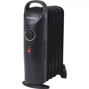 image of Schallen - Black Portable Electric Slim Oil Filled Radiator Heater with Adjustable Temperature Thermostat, 3 Heat Settings & Safety Cut Off (800W 6