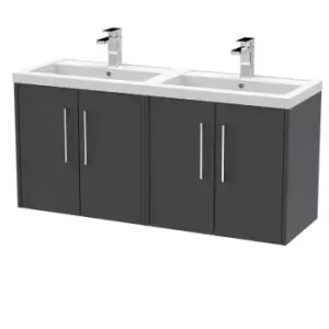 image of Hudson Reed Juno 1200mm Wall Hung 4 Door Vanity & Double Polymarble Basin - Graphite Grey