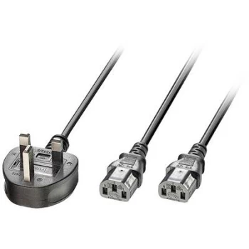 Image of LINDY Current Y cable [1x UK plug - 2x IEC C13 socket ] 2.5 m Black