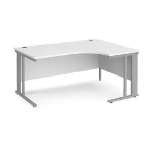 image of Office Desk Right Hand Corner Desk 1600mm White Top With Silver Frame 1200mm Depth Maestro 25 MCM16ERSWH