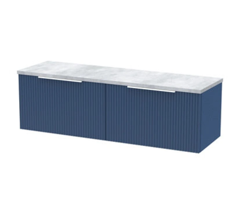 Image of Hudson Reed Fluted Wall Hung 2-Drawer Vanity Unit & Bellato Grey Laminate Worktop, Counter Top Vanity Unit In Satin Blue, 1200mm