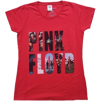 Image of Pink Floyd - Echoes Album Montage Womens Large T-Shirt - Red
