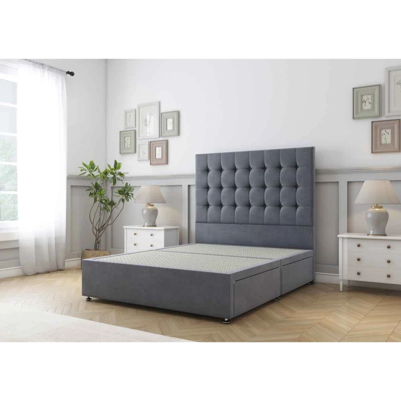 Image of Sloomy Alabama Steel Plush Divan Bed Base No Drawers With 26" Strutted Headboard 4' Small Double