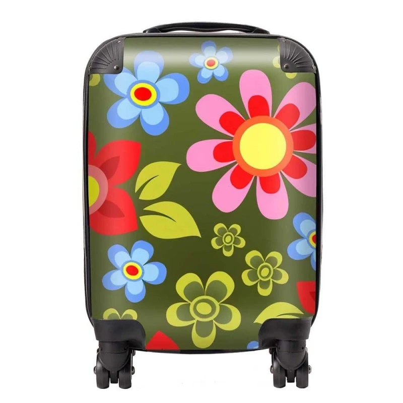 Image of Warren Reed - Designer Red & Blue Flowers Suitcase in Green Size: Large Green Unisex Large