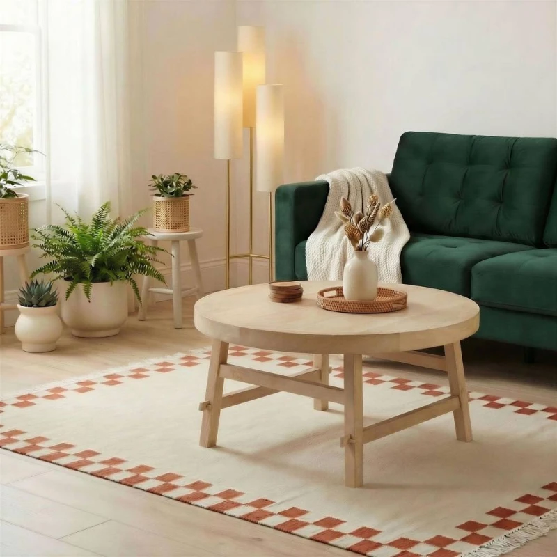 Image of FurnitureboxUK Rockies Round White Oak Wood Coffee Table in Light Brown Light Brown Unisex