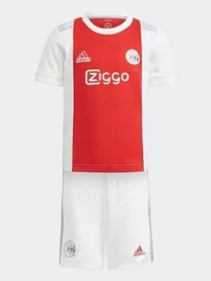 image of adidas Ajax Amsterdam 21/22 Home Mini Kit, White/Red, Size 3-4 Years