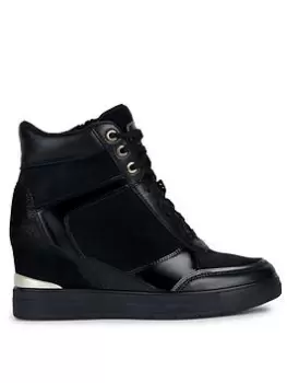 Image of Geox D Maurica B Suede & Nappa Trainers - Black, Size 4, Women