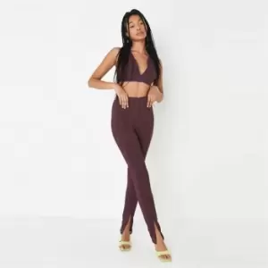 image of Missguided Coord Rib Split Hem Flare - Brown