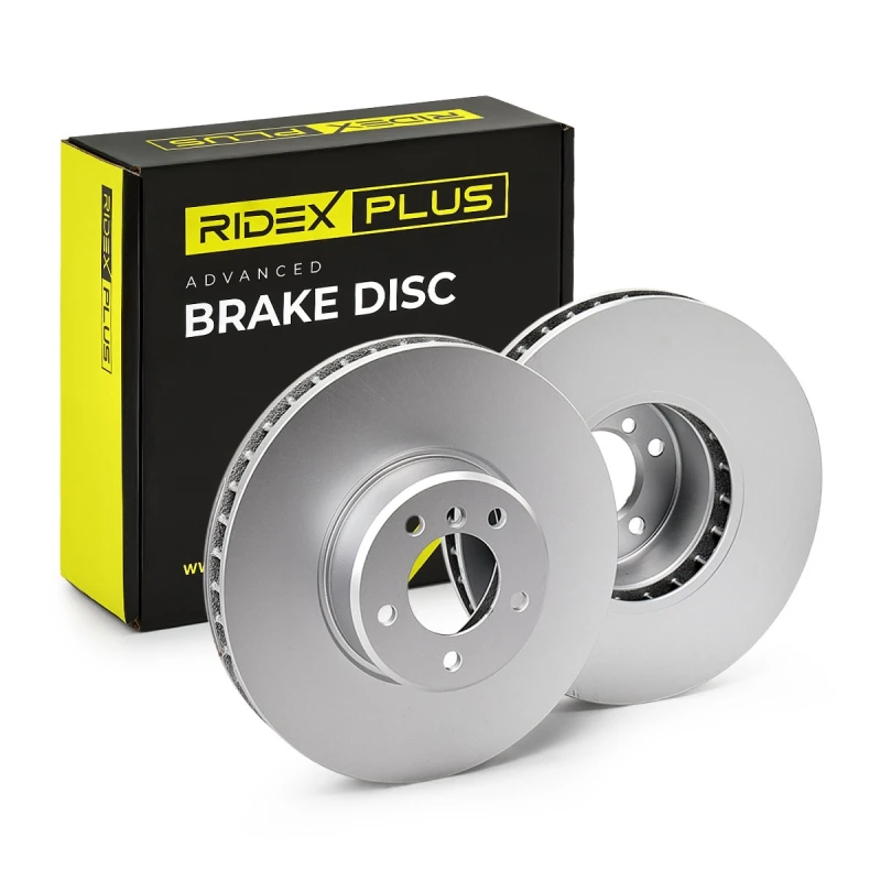 Image of RIDEX PLUS 82B0112P Brake disc Front Axle, Vented, Grey Cast Iron, Coated, High-carbon, with bolts/screws Grey Cast Iron Brake Disc (82)