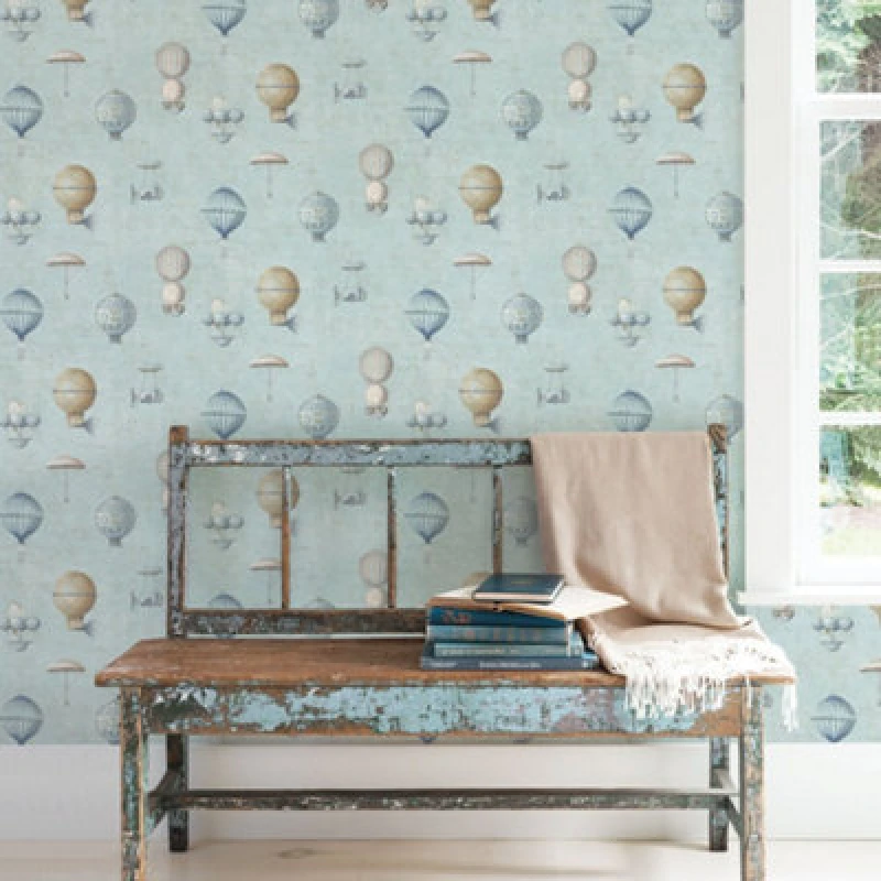 Image of Galerie Nostalgie Blue Air Ships Smooth Wallpaper