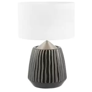 image of Grey Textured Ceramic and Brushed Silver Table Lamp