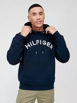 Image of Tommy Hilfiger Arched Logo Overhead Hoodie - Navy, Size 2XL, Men