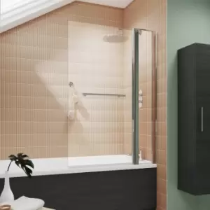 image of Pacific Square Hinged Bath Screen with Fixed Panel and Towel Bar 1433mm h x 1005mm w - 6mm Glass - Nuie