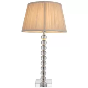 image of Adelie & Freya Base & Shade Table Lamp Clear Crystal Glass, Bright Nickel Plate & Oyster Silk - Endon