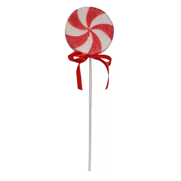 image of 56cm Red and White Glitter Candy Cane Lollipop Christmas Decoration with Stem