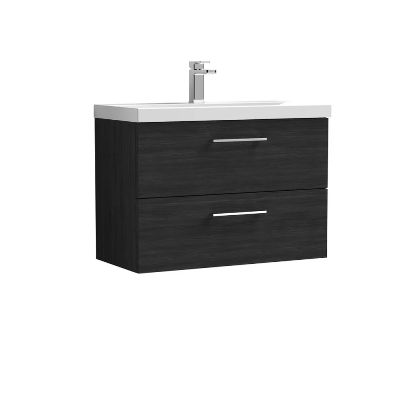 Image of Balterley Bathroom 2 Soft Close Drawer Wall Hung Vanity Unit Basin, Black, 800mm in Black Unisex