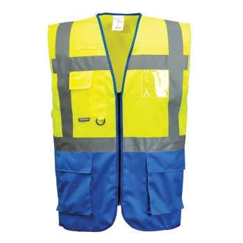 Image of Portwest Warsaw Executive Class 1 Hi Vis Vest Yellow / Royal Blue 2XL