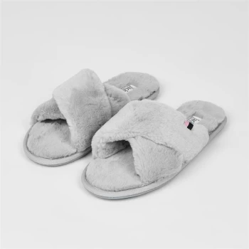 Image of Jack Wills Faux Fur Cross Over Slippers - Grey