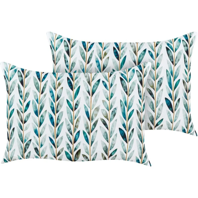 Image of Beliani Set Of 2 Outdoor Cushions Loano Plant Pattern 40 X 60 Cm Green