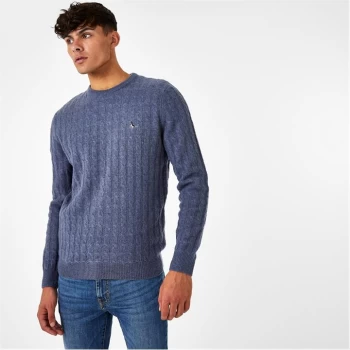 image of Jack Wills Marlow Merino Wool Cable Knitted Jumper - Dusky Blue