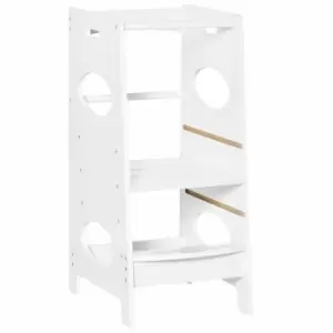 image of Homcom Kids Step Stool Toddler Kitchen Stool With Adjustable Standing Platform White