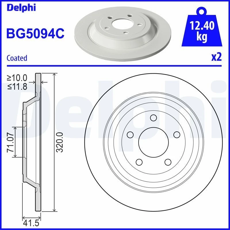 Image of DELPHI Brake disc DELPHI BG5094C