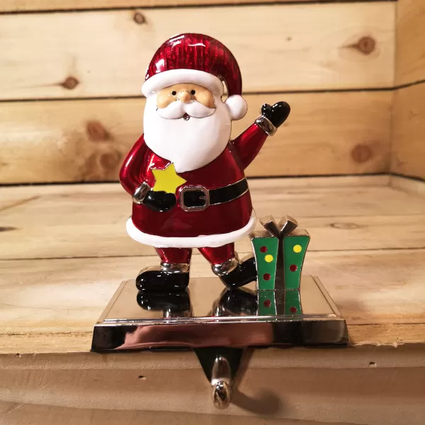 image of 17cm Santa And Festive Christmas Present Stocking Hanger In Colour