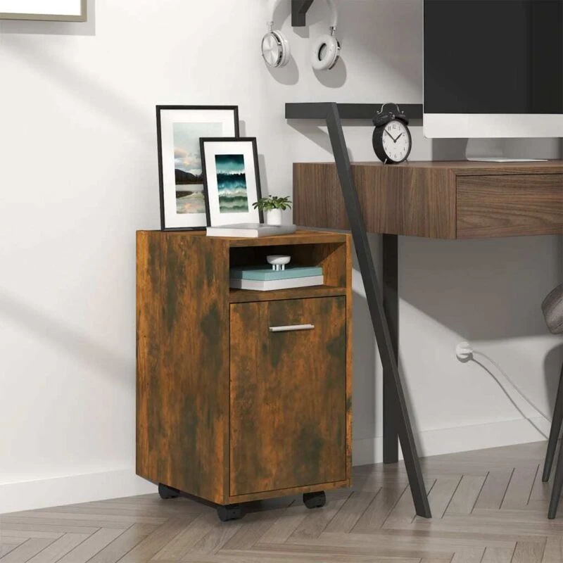 Image of VIDAXL Side Cabinet with Wheels Smoked Oak 33x38x60cm Engineered Wood Vidaxl 8720286955956