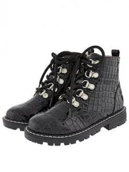 Image of Monsoon Girls Patent Texture Lace Up Boot - Black, Size 4 Older