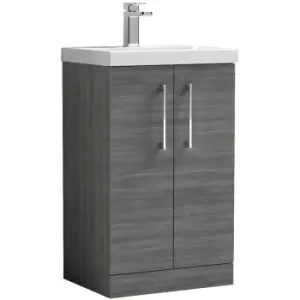 image of Arno Anthracite 500mm 2 Door Vanity Unit with 40mm Profile Basin - ARN501A - Anthracite - Nuie