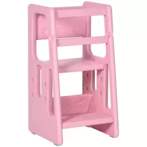 image of HOMCOM Kids Step Stool, Adjustable Standing Platform, Toddler Kitchen Stool