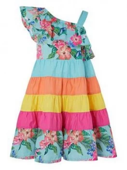 image of Monsoon Fergie Flower Colour Block Dress - Turquoise