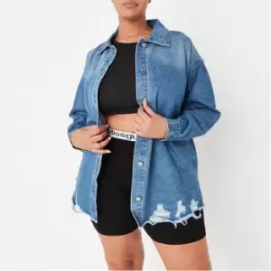 image of Missguided Distressed Denim Shirt Co Ord - Blue