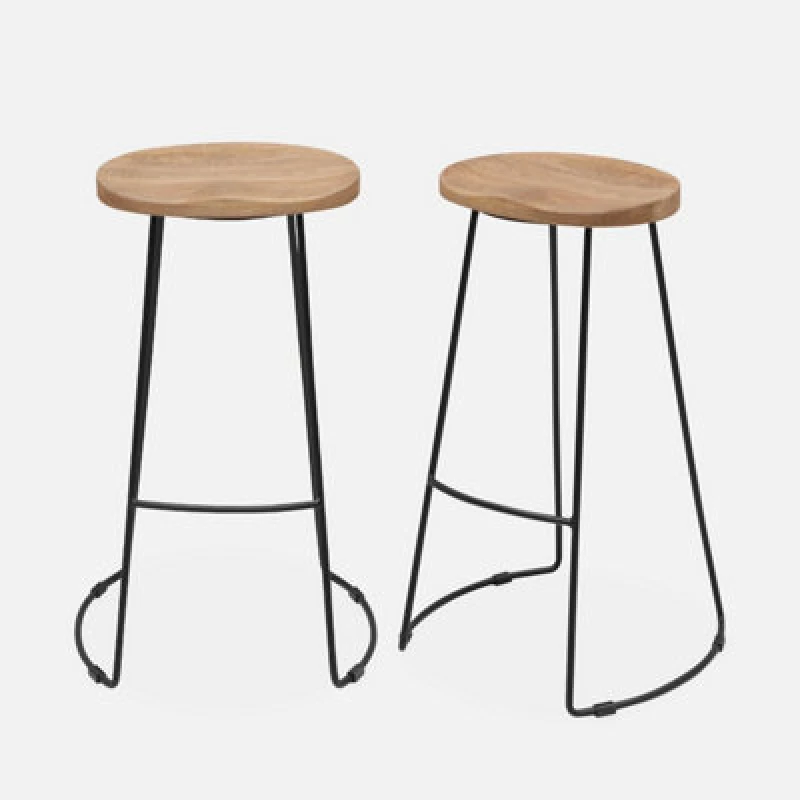 Image of Sweeek. Pair Of Industrial Metal And Wooden Bar Stools Jaya Natural 44X36X75 Cm