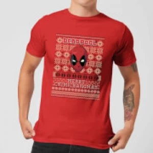 Image of Marvel Deadpool Mens Christmas T-Shirt - Red - L