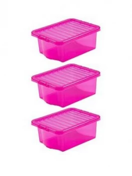 image of Wham Set Of 3 Pink Plastic Crystal Storage Boxes ; 16 Litres Each