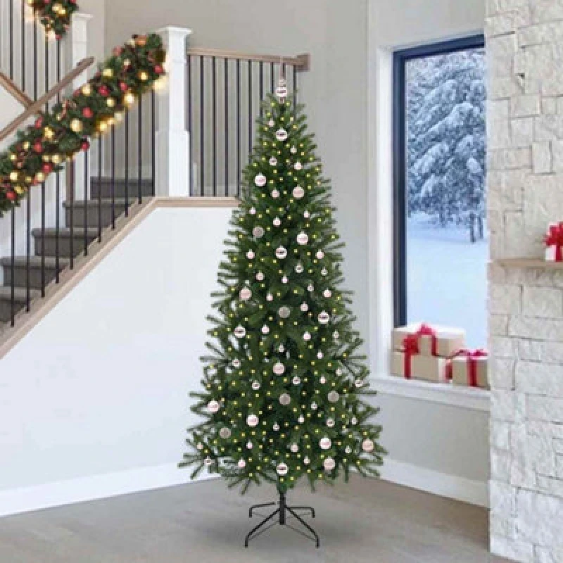 Image of vidaXL Artificial Christmas Tree with 300 LEDs, Pink Balls Green 240 x 115cm PE and PVC, Green 3397382