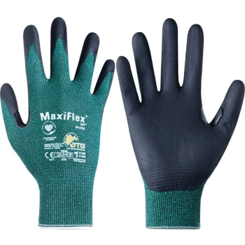 Image of Cut Resistant Gloves, NBR Coated, Black/Green, Size 8 - ATG