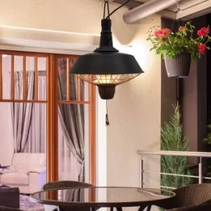 image of Alfresco Hanging Electric Patio Heater with Pull Cord 2.1KW, Black