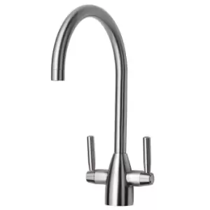 image of Enza Bronte Brushed Chrome Twin Lever Kitchen Mixer Tap