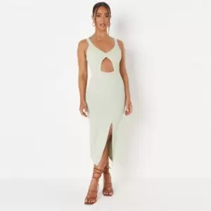 Missguided V Neck Cut Out Midaxi Dress Rib - Green