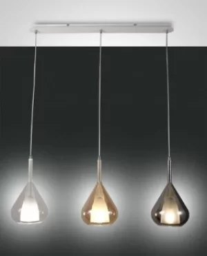 image of Lila Straight Bar Pendant Ceiling Light Amber, Grey And Transparent Glass, E27